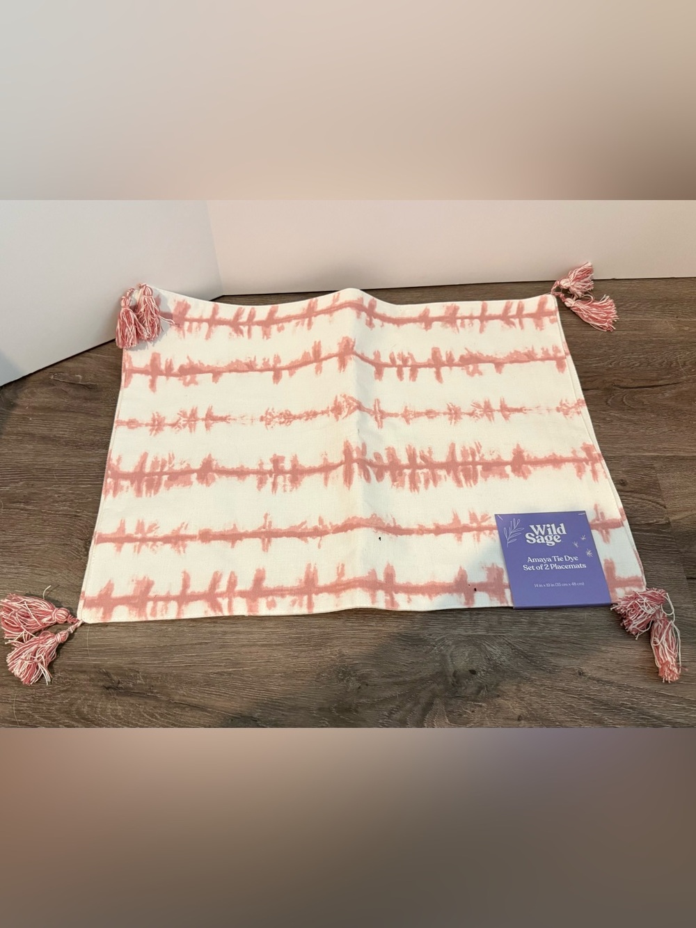 Wild Sage Amaya Tie Dye- Set Of 2 Placemats With Tassels- 14x19 in- NWT